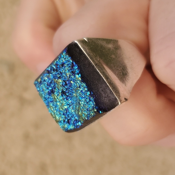 New Men's Titanium Blue Druzy 925 Silver Ring. - Picture 16 of 16
